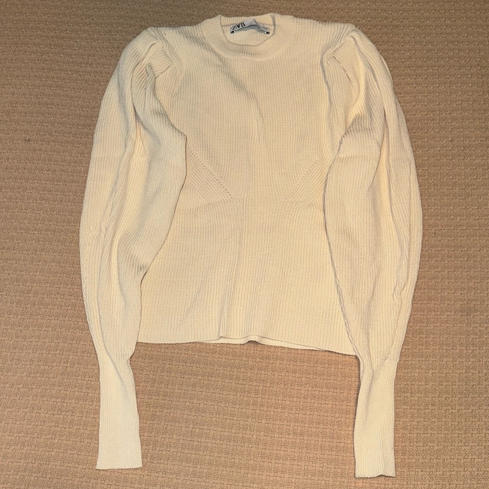 Zara crewneck sweater with puff sleeves